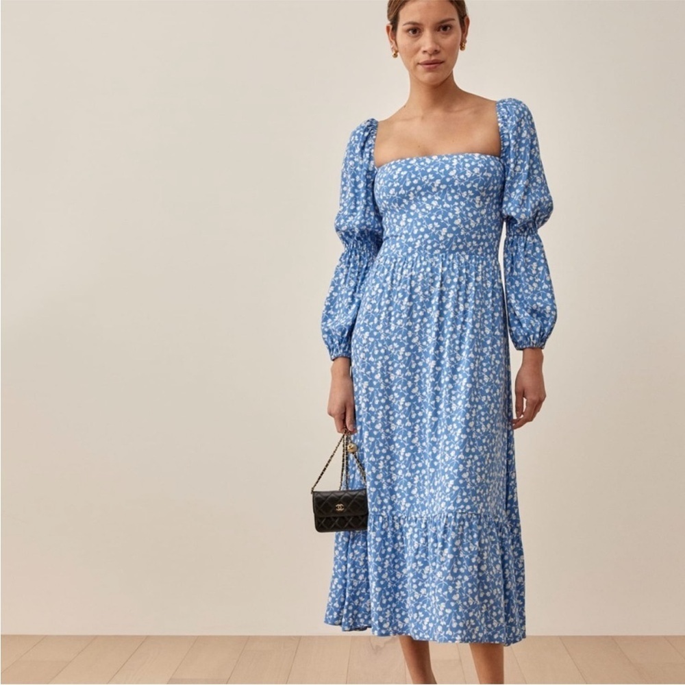 Reformation Mica Long Sleeve Midi Dress in Blue Floral Size 8